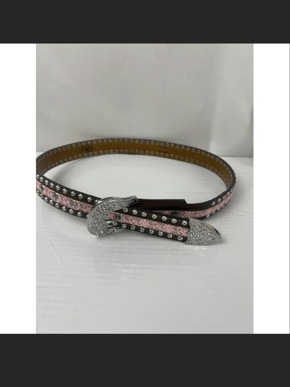 Ariat Pink and Brown Rhinestone Western Belt with Silver Buckle